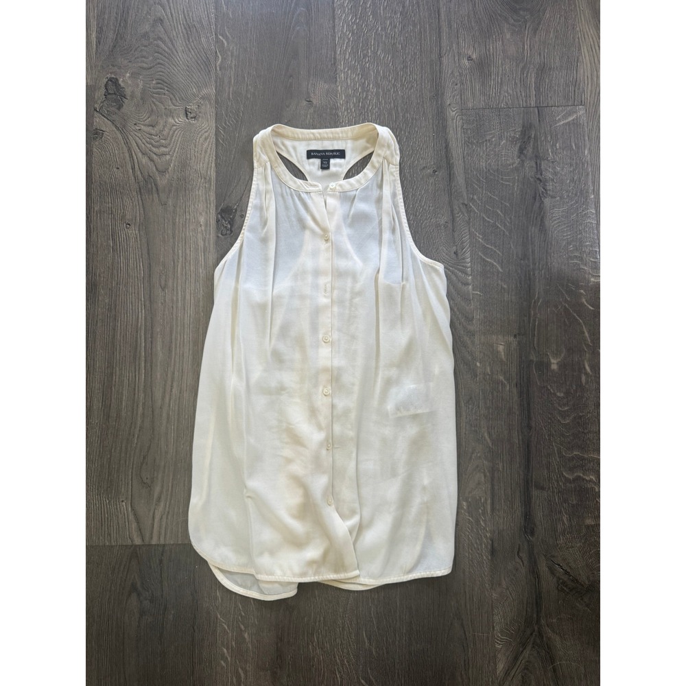 Banana Republic Sleeveless Button Down Blouse XS Petite Cream Viscose Racerback
